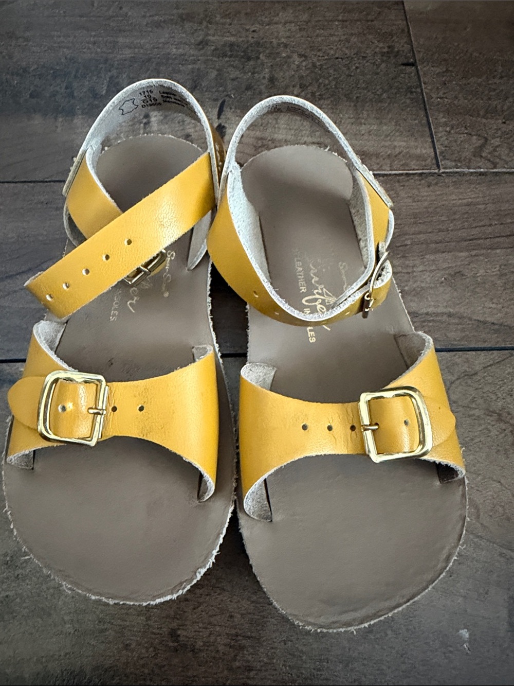 Salt Water Sandals by Hoy Mustard Yellow Leather Buckle Kids Sandals